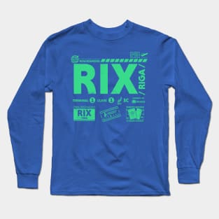 Vintage Riga RIX Airport Code Travel Day Retro Travel Tag Latvia Long Sleeve T-Shirt